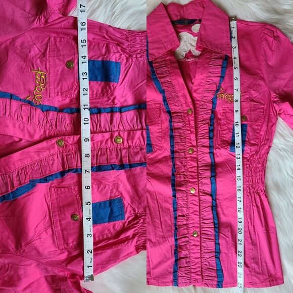 COOGI|Pink Ruffled Snap Button Short Sleeve Top, MEDIUM - Picture 9 of 11